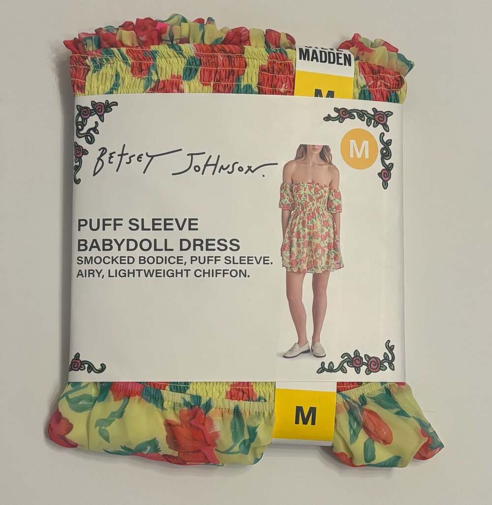 Betsey Johnson Puff Sleeve Babydoll Dress Yellow Floral